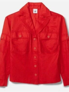 Cabi Detour Jacket NWT Ruby Red Linen Blend Button Front Size Small